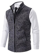 2pcs Set of Spring And Autumn Knit Sweaters, Zippered Cardigans with Real Pockets, Solid Color, Unisex Vests - E7015L+K