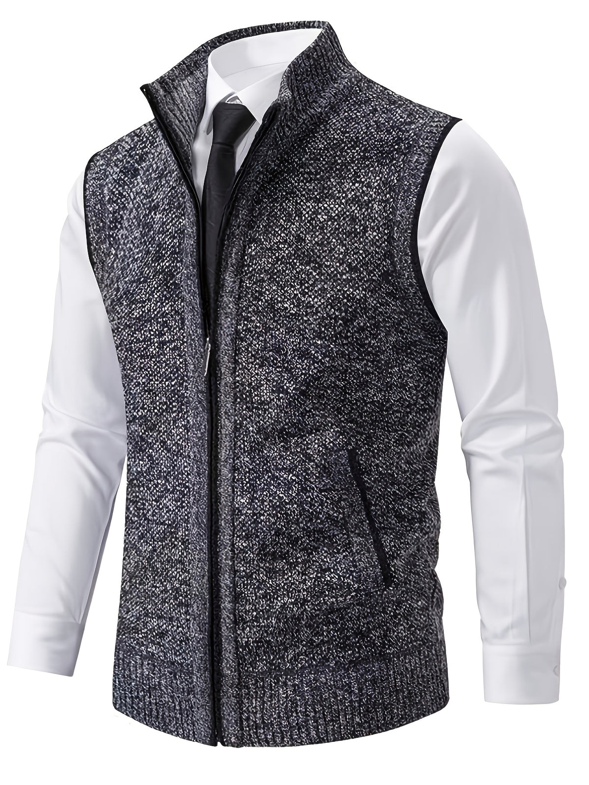 2pcs Set of Spring And Autumn Knit Sweaters, Zippered Cardigans with Real Pockets, Solid Color, Unisex Vests - E7015L+K