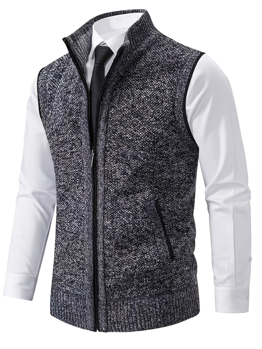 2pcs Set of Spring And Autumn Knit Sweaters, Zippered Cardigans with Real Pockets, Solid Color, Unisex Vests - E7015L+K