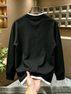[Villa Joy Water OBM] Black Faux Two-Piece Design Men'S Long Sleeve T-Shirt, High-Quality Versatile Stylish Top, Handsome Comfortable Gentleman Fit Base Layer, Suitable for All Occasions - Black