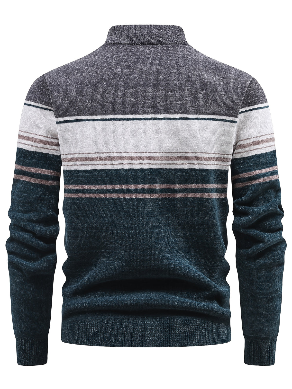 Autumn And Winter Men'S Half-Zip Stand-Up Collar Sweater, Fleece-Lined And Thickened, Letter Pattern, Contrasting Color Stripes, Business Casual Knit Pullover Shirt, Men'S Warm Top, Suitable for Daily Commuting And Outdoor Activities - Grey
