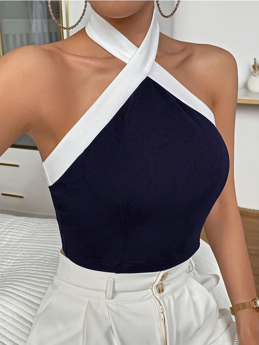 A Solid Color Sleeveless Fitted Top for Women, Perfect for Casual Outings, Dates, And Vacations - Blue