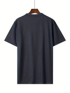 2025 Summer New Arrival Men's Color-Block Striped Short-Sleeve Henley Shirt, Cool and Breathable - Dark Gray