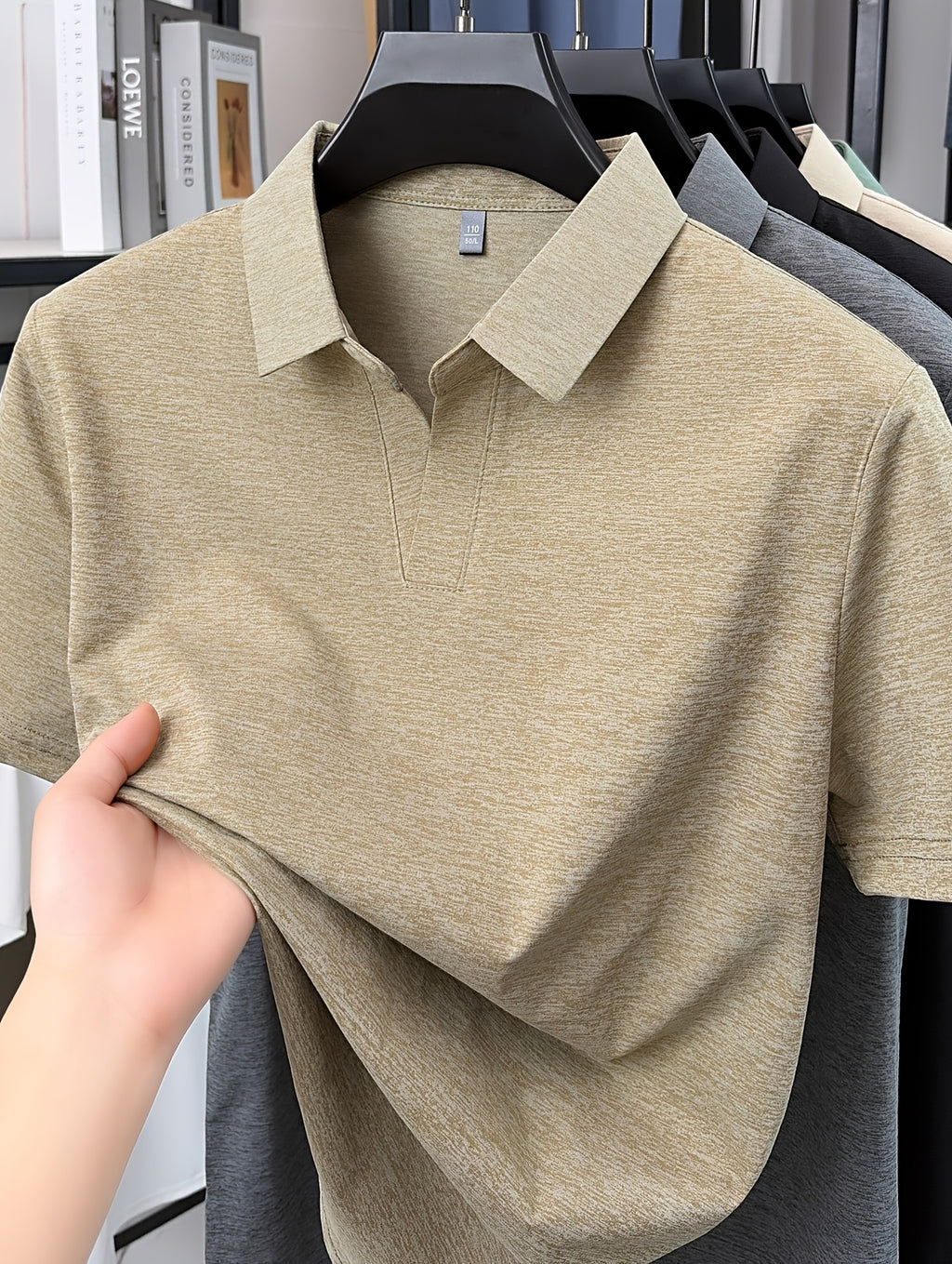 Men'S V-Neck Polo Shirt, Comfortable And Breathable Business Casual Collared Short Sleeve T-Shirt, Non-Stick to Skin When Sweaty, Maintaining Dry And Comfortable for Long Time Wear - Khaki