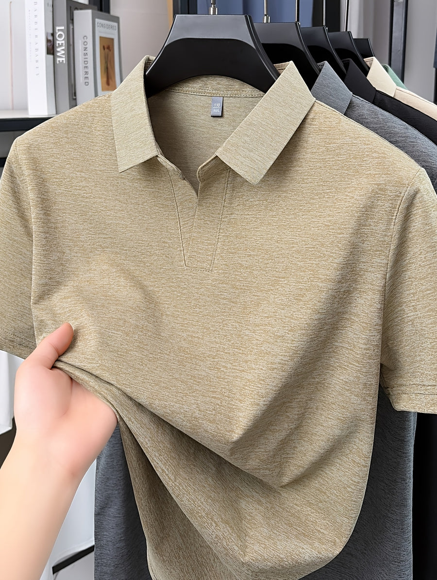Men'S V-Neck Polo Shirt, Comfortable And Breathable Business Casual Collared Short Sleeve T-Shirt, Non-Stick to Skin When Sweaty, Maintaining Dry And Comfortable for Long Time Wear - Khaki