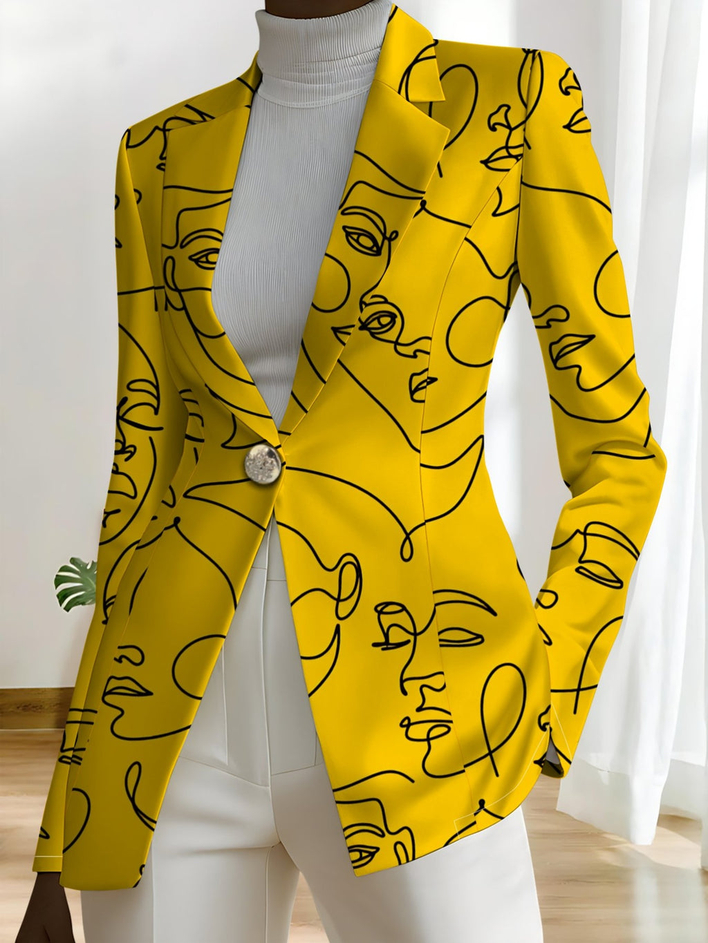 An Elegant Women'S Autumn Ensemble, a Distinctive Outfit Perfect for Outdoor Travel, Featuring a Women'S Top with Exquisite Patterns And Creative Prints, Sophisticated Tailoring, And a Beautifully Crafted Blazer - Mixed colors