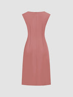 Spring-Summer Pleated Asymmetrical Elegant Design Women's Dress Gown - Peach