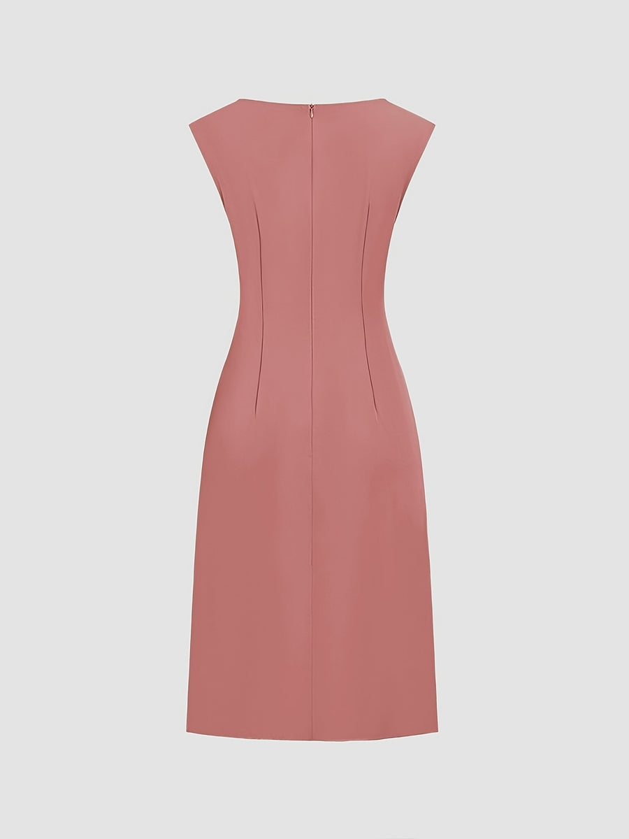 Spring-Summer Pleated Asymmetrical Elegant Design Women's Dress Gown - Peach