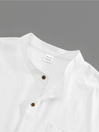 4pcs Men'S Stand Collar Linen Blend Long Sleeve Shirt, Beach Vacation Casual Commute Wear, Breathable Lightweight Relaxed Style Spring Summer Autumn Loose Straight Cut with Roll-Up Cuffs And Chest Pocket, Multi-Color Available - White+Blue+Gray+Khaki
