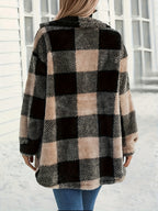 Women'S Plush Loose Mid-Length Open Front Cardigan Coat - Sepia
