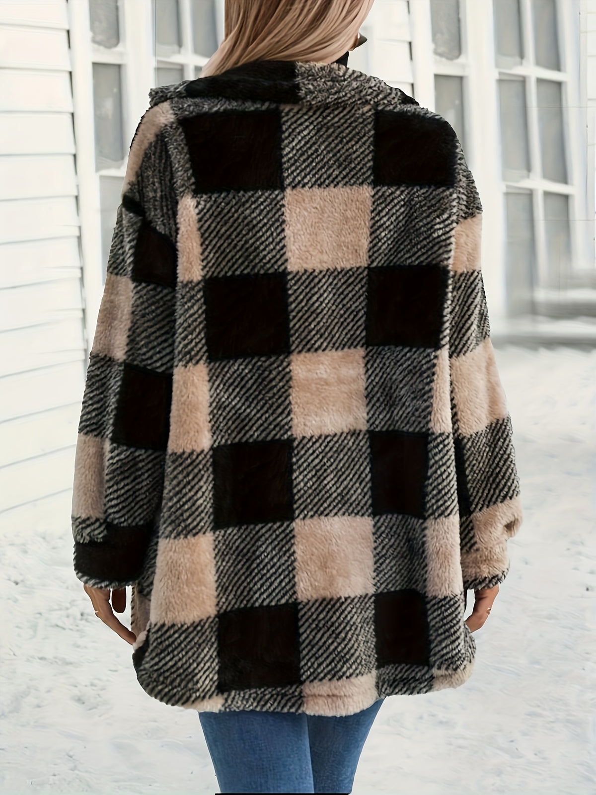 Women'S Plush Loose Mid-Length Open Front Cardigan Coat - Sepia