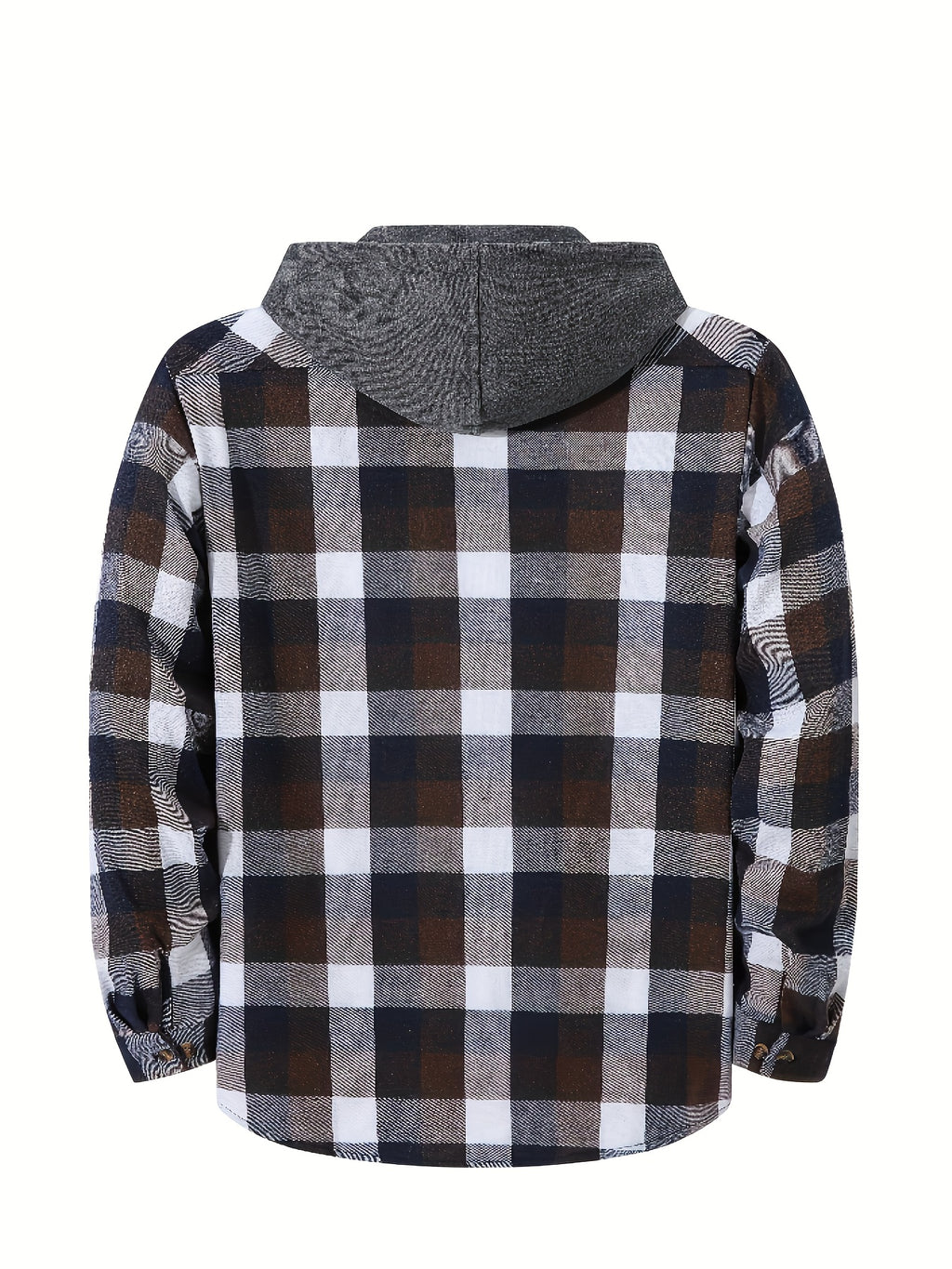 Men'S Plaid Hoodie Fashion Hoodie Fleece Shirt Price Long Sleeve Casual Button-Up Hoodie, Autumn Essentials - White-brown-blue