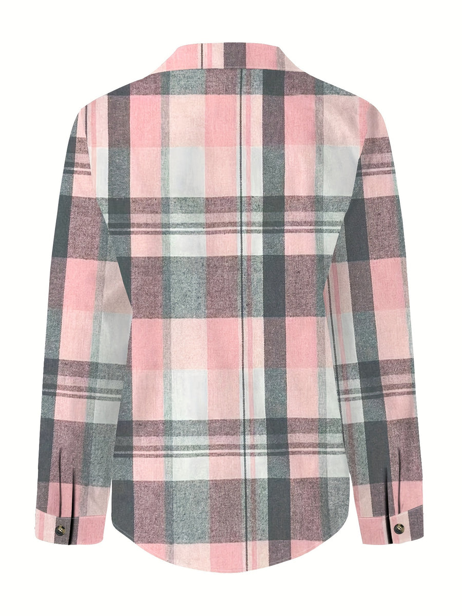 European and American New Casual Striped Plaid Shirt, Versatile Commuting Top - Mixed Color