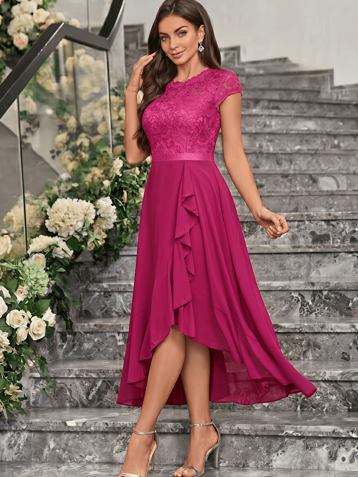 Western Hot Style Women'S Bridesmaid Dress Elegant Waist-Cinching Proper Party Gown Wedding Guest Outfit - Watermelon Red