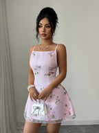 Women's Elegant Off-Shoulder -Line Mini Dress with Waist Embroidery & Flared - Suitable for Wedding Guest Dresses, Cocktail Outfits, Birthday, Prom, Valentine's Day, Machine Washable Wedding Season Attire - Light Purple