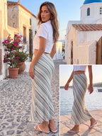 Women's Fashion Fishtail Skirt, Stripe Print Mesh Lining Skirt, Easy Temperament Casual Trendy Individual Skirt, Elastic Comfortable Breathable Fabric, Suitable for Leisure, All Seasons - Mixed colors