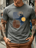Geometric Print Color-Block Easy Creative Men'S Adult T-Shirt. Suitable for Various Outdoor Sports And Travel. Ideal for Holiday Gatherings. Yellow Gray Blue Contrast Design Comfortable Breathable Fabric Showcasing Unique Urban Fashion Trendy Style - Graphite Color