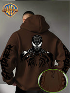 Warner Bros Official Halloween Gift Selection: Classic Spider Print Trendy Sweatshirt for Men, a Stylish and Versatile Hoodie, Comfortable -Lined Warm Autumn/Winter Apparel, Ideal for Sports, Outdoor Outings, Travel, Daily Commuting, and Home Use. - Coffee Color
