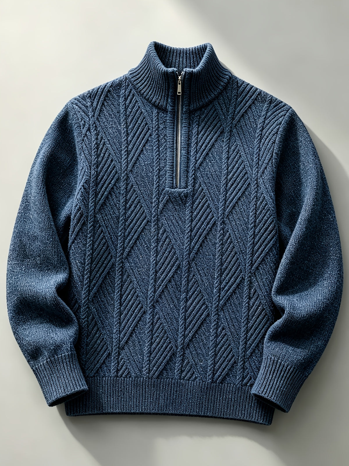 Men's Autumn/Winter Half-Turtleneck Zipper Sweater, Business Casual Pullover Base Layer Top - Lake Blue