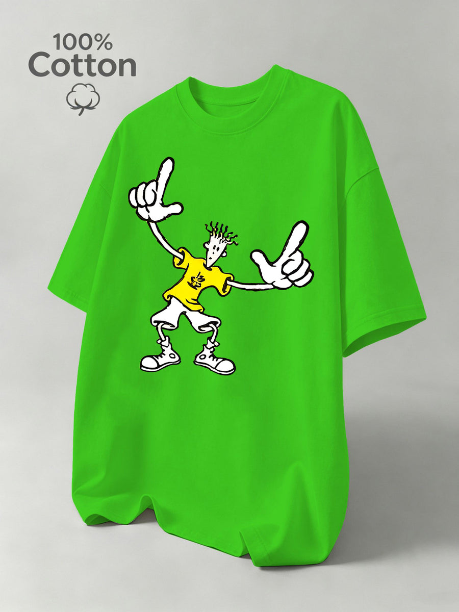 Men's OCISOS Fido Dido Short-Sleeve Shirt - Pure Moisture-Wicking Breathable Round Neck Tee with Fido Dido Print, Suitable for Casual Streetwear, Gym, Outdoor Sports & Casual Attire, Machine Washable for & Young Men - Fluorescent Green