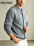 Men'S Italian Casual Gentleman Windproof Solid Round Neck Knit Cardigan Top, Heavy Fabric Warm Non-Constricting Ribbed Hem Windproof Fitted, Suitable for Coffee Dates Art Exhibitions City Strolls Mall Shopping Holiday Leisure Commute Outerwear Top - Grey