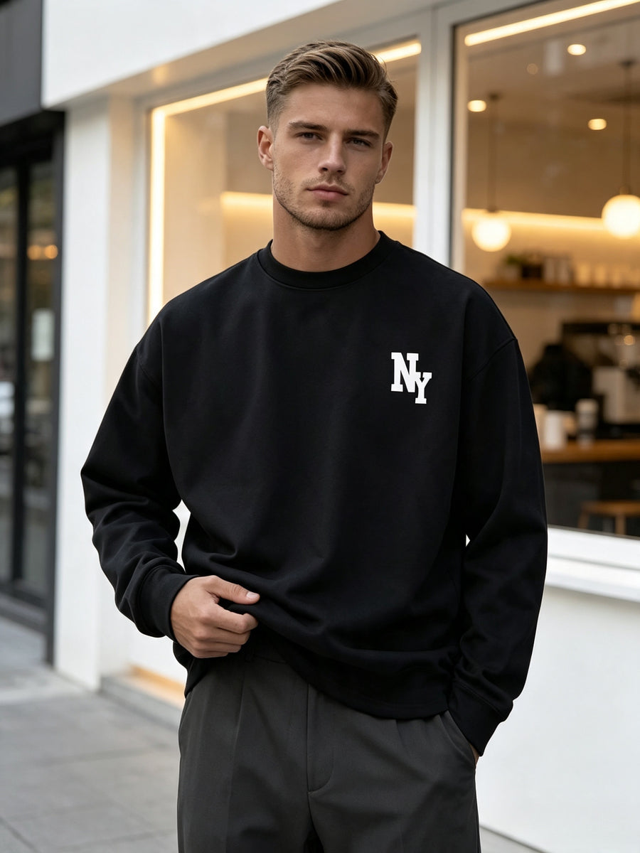 Easy Letter Pattern Men'S Long Sleeve Top, Korean Style Casual Atmospheric Outfit Piece - Mixed colors