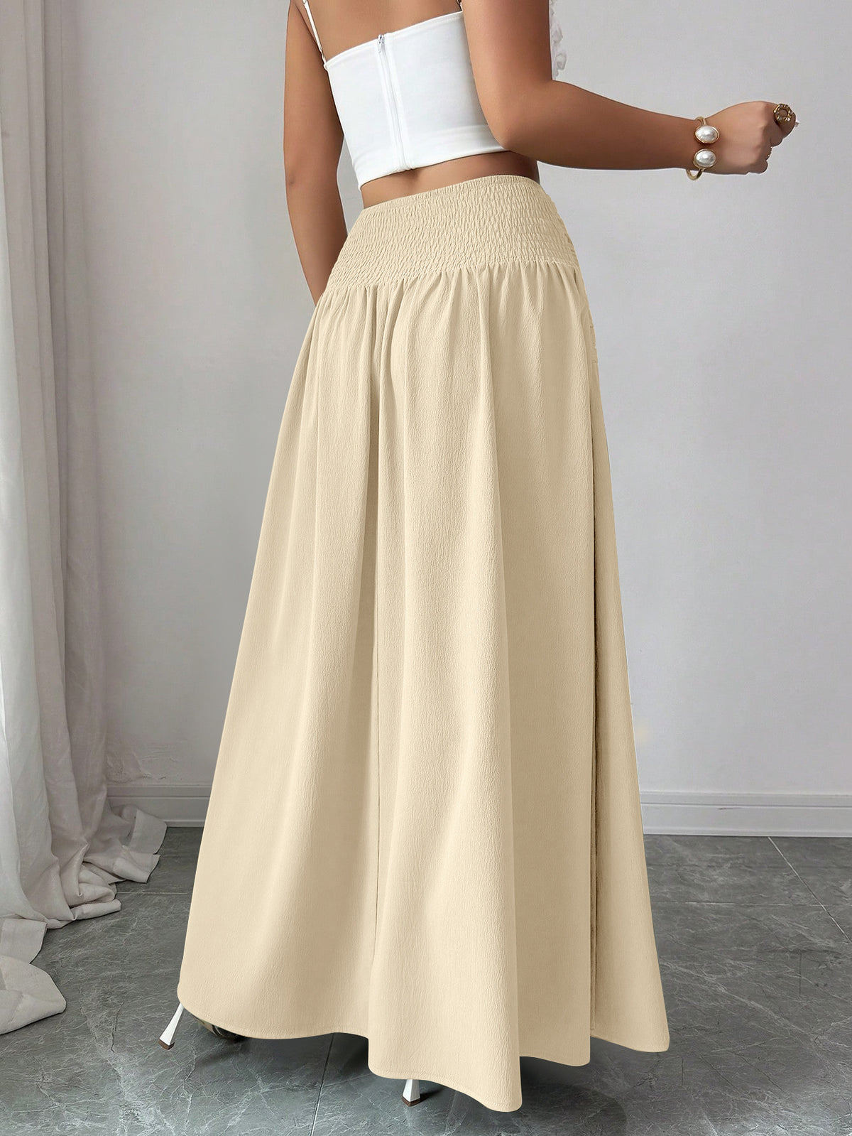 Women'S Casual Pleated Solid Color Skirt, Romantic Holiday Style, Elegant Design, Versatile Fashion, Ideal Choice for Women in Back-To- Season, Spring And Summer - Apricot