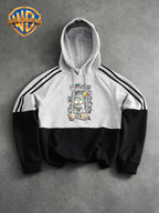 Warner Elements, Cartoon Action Figure Graffiti Print, New Men's Color-Blocked Fashion Hoodie, Fall/Winter Casual Pullover, Relaxed Fit for Casual Attire, Versatile, Drop-Shoulder Hoodie - Black And White