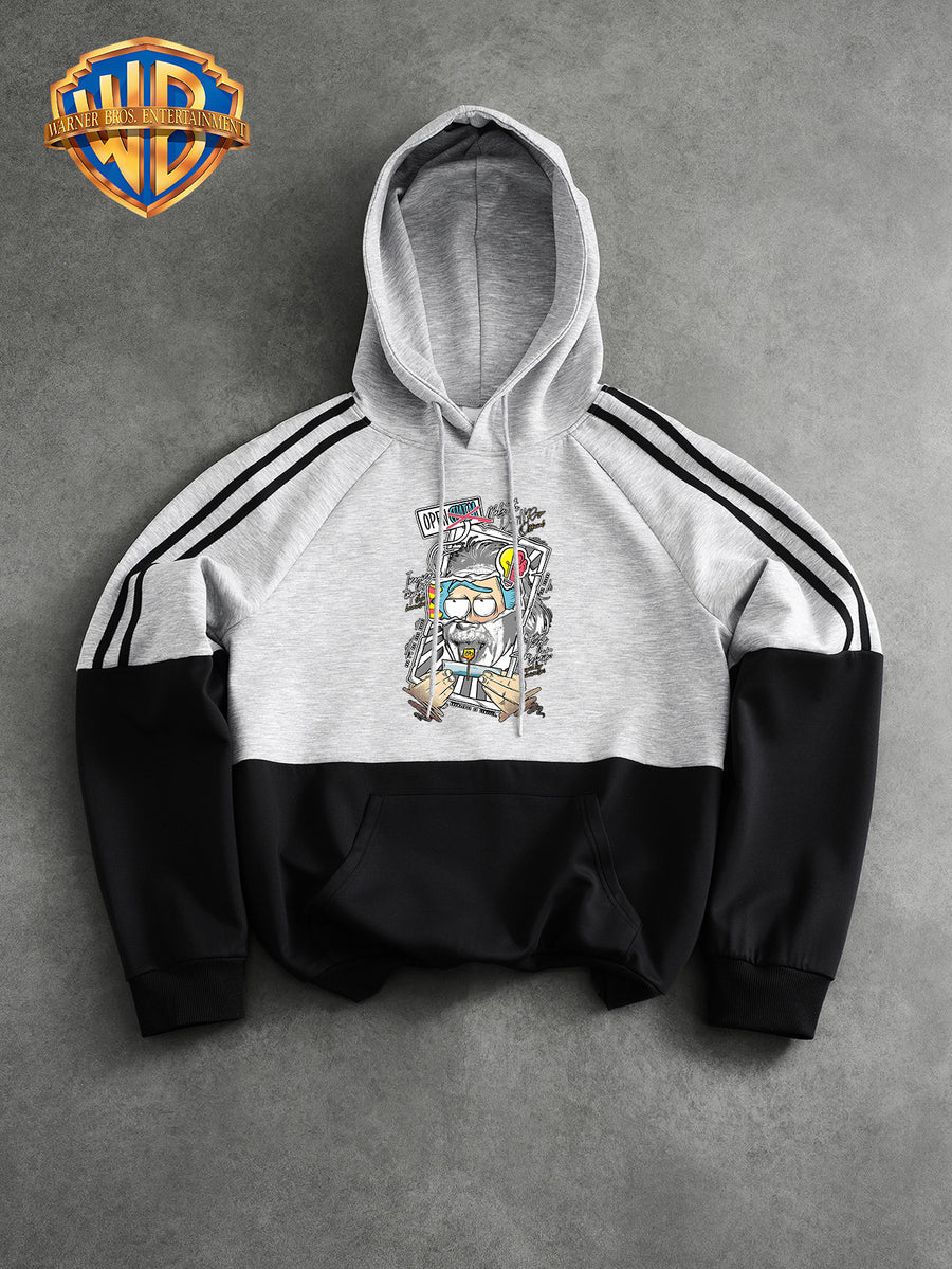 Warner Elements, Cartoon Action Figure Graffiti Print, New Men's Color-Blocked Fashion Hoodie, Fall/Winter Casual Pullover, Relaxed Fit for Casual Attire, Versatile, Drop-Shoulder Hoodie - Black And White