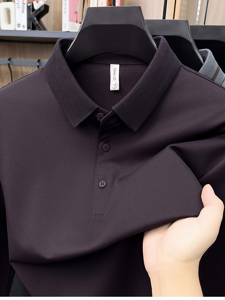 Men's Three-Button Lapel Long-Sleeve Polo Shirt, Suitable for Commuting to Work, Daily Outings, and Layering or Wearing on Its Own - SINBOS - Deep Purple