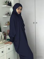 Khimar and Abaya Jilbab Dress, Loose Robe with Elastic Sleeves, High Privacy, Premium Jilbab for Muslim Women, Prayer Headscarf, Islamic Clothing, Khimar - Navy Color