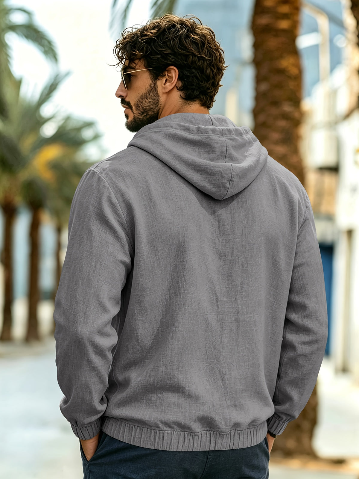 Men's New Spring/Autumn Linen Hooded T-Shirt, Suitable for Commuting, Parties, Outings, Travel, and Sports, Lightweight and Stylish Sweatshirt - Grey