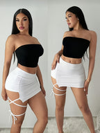 Women'S Skirt, Super Short Skirt, Tight Butt-Hugging Short Skirt, Spicy Style Strappy Design for Party And Date Occasions - White