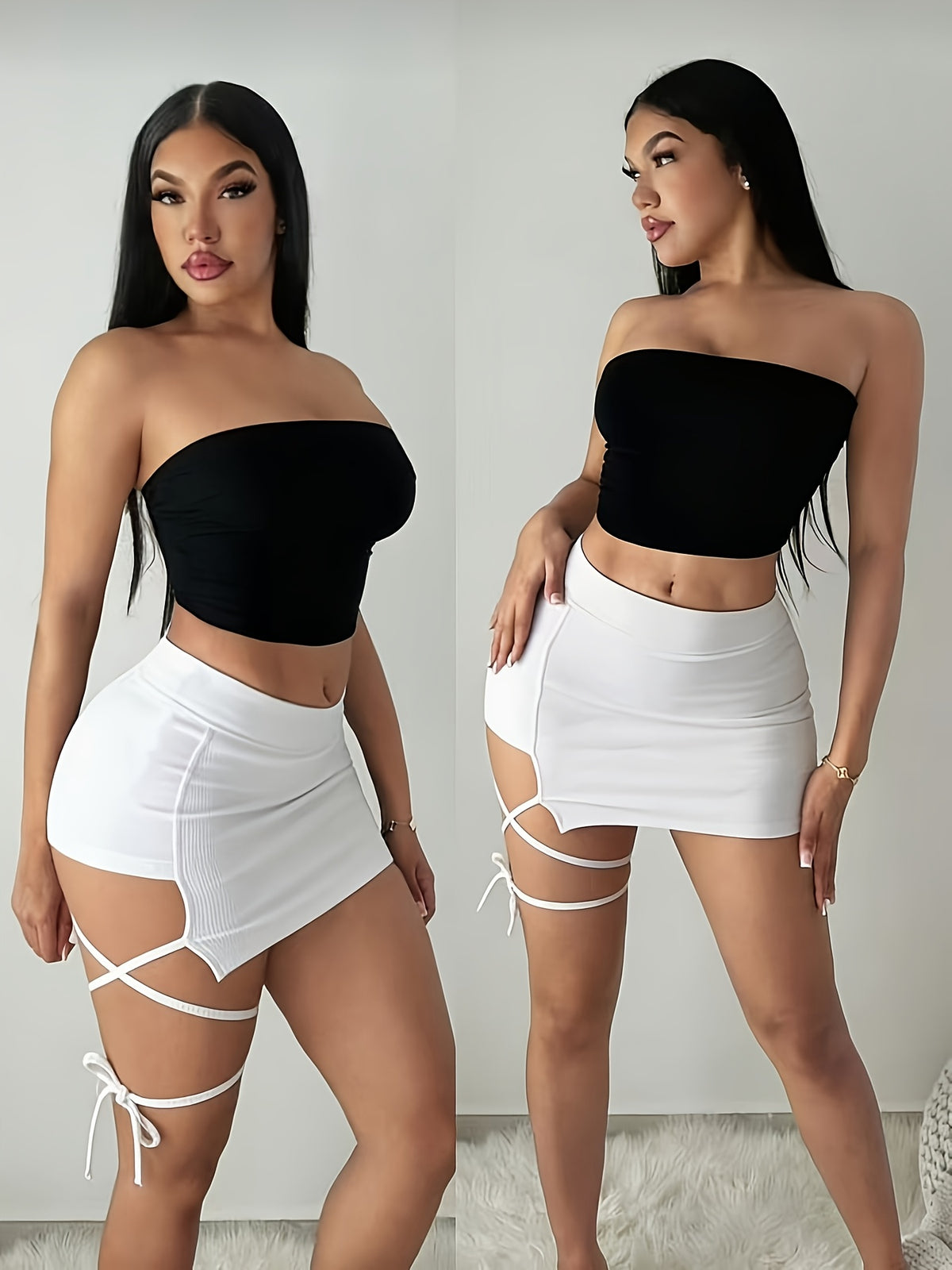 Women'S Skirt, Super Short Skirt, Tight Butt-Hugging Short Skirt, Spicy Style Strappy Design for Party And Date Occasions - White