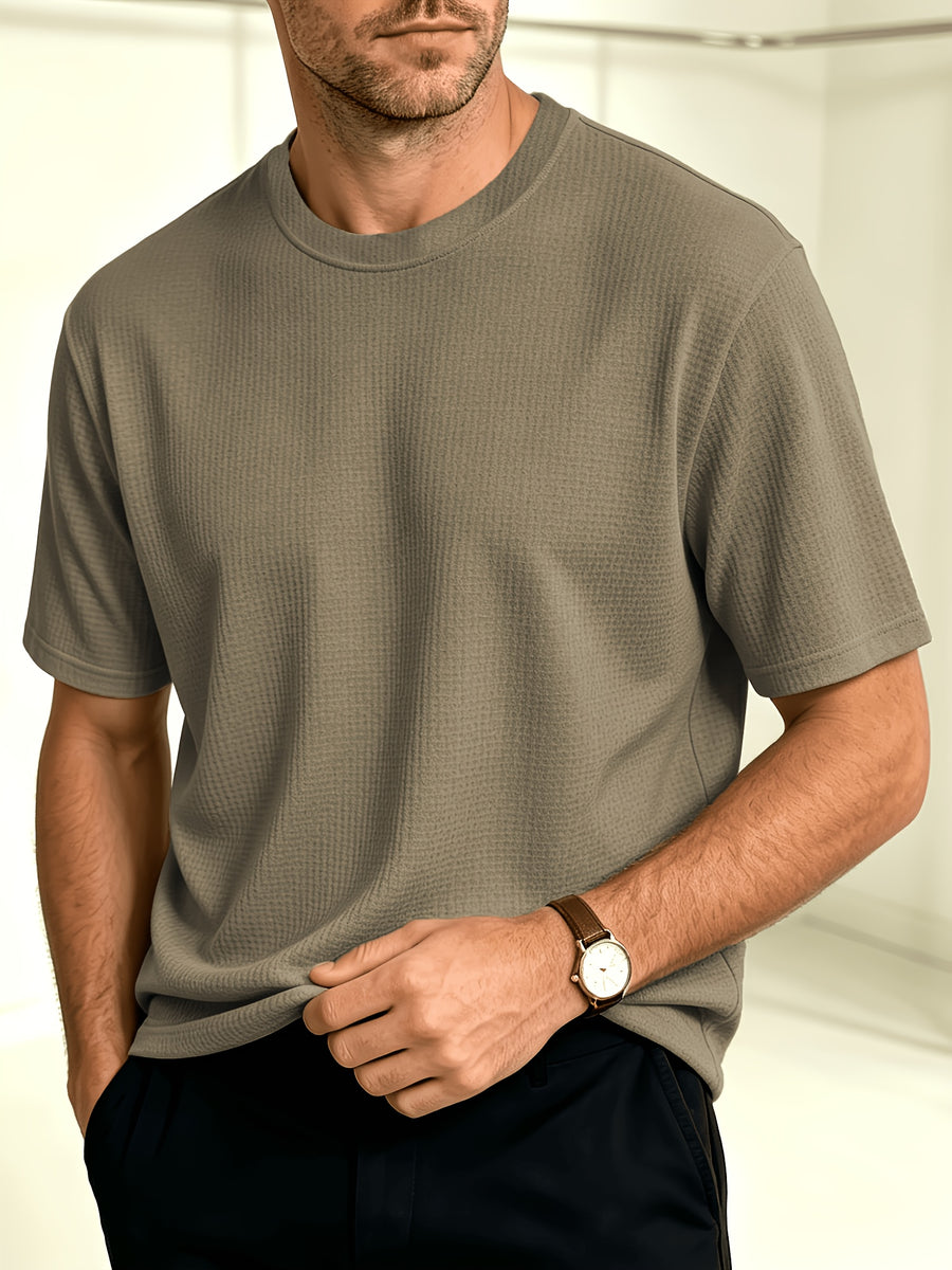 2026 Summer New Textured Breathable Quick-Dry Basic Short Sleeve T-Shirt, Old Money Style Business Casual Tee for Daily Commute, Sweat-Wicking Versatile Easy Top Available in Multiple Colors - Khaki