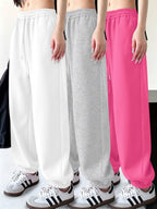3pcs Set Halloween Casual Long Pants Elastic Waistband Pants, Warm Elastic Waistband Casual Trousers for Women's Outerwear in Fall/Winter - White+gray+pink