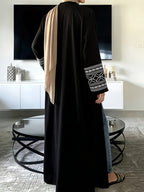 Black Long Cardigan for Women with Ethnic-Style Embroidered Cuffs, Perfect for a Casual And Relaxed Look, Suitable for Commuting, Shopping, Or Vacationing. Ideal for Eid Al-Fitr, Eid Al-Adha, Ramadan, And Other Festive Occasions - Black