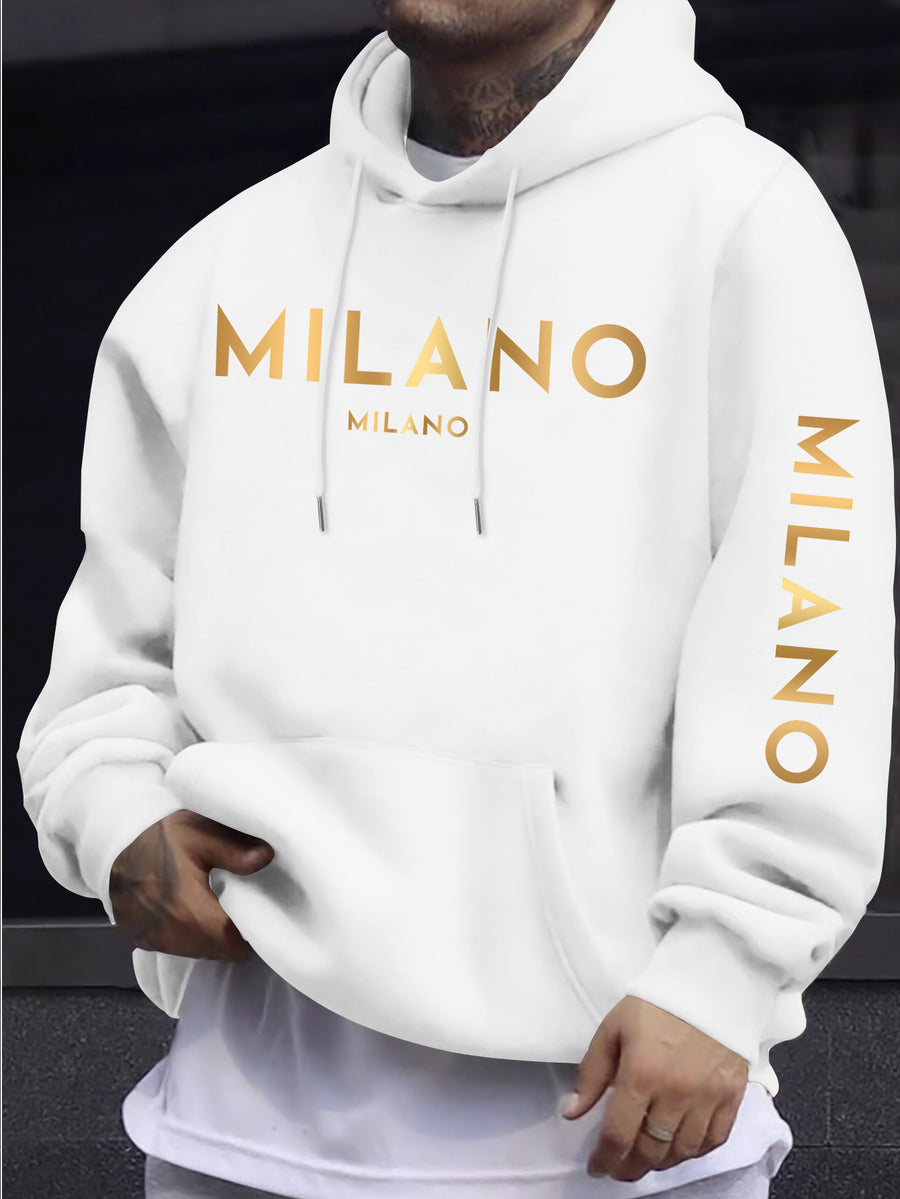 Fashion Casual Style Easy Gradient Letter Pattern Men'S Hoodie, Men'S Long Sleeve Hooded Sweatshirt - White