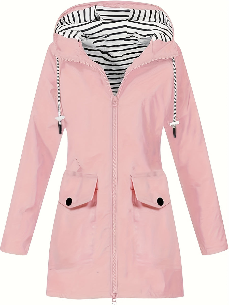 Women's jacket hooded lightweight outdoor long hooded windbreaker - Pink