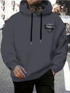 WB Warner Men'S New Trendy Hoodie, Superman Classic Logo Printed Design Hoodie, Daily Casual Drawstring Hoodie, Long Sleeve Hoodie, Machine Washable, Multifunctional Sports And Leisure Loose Fit Men'S Hoodie - Dark Gray