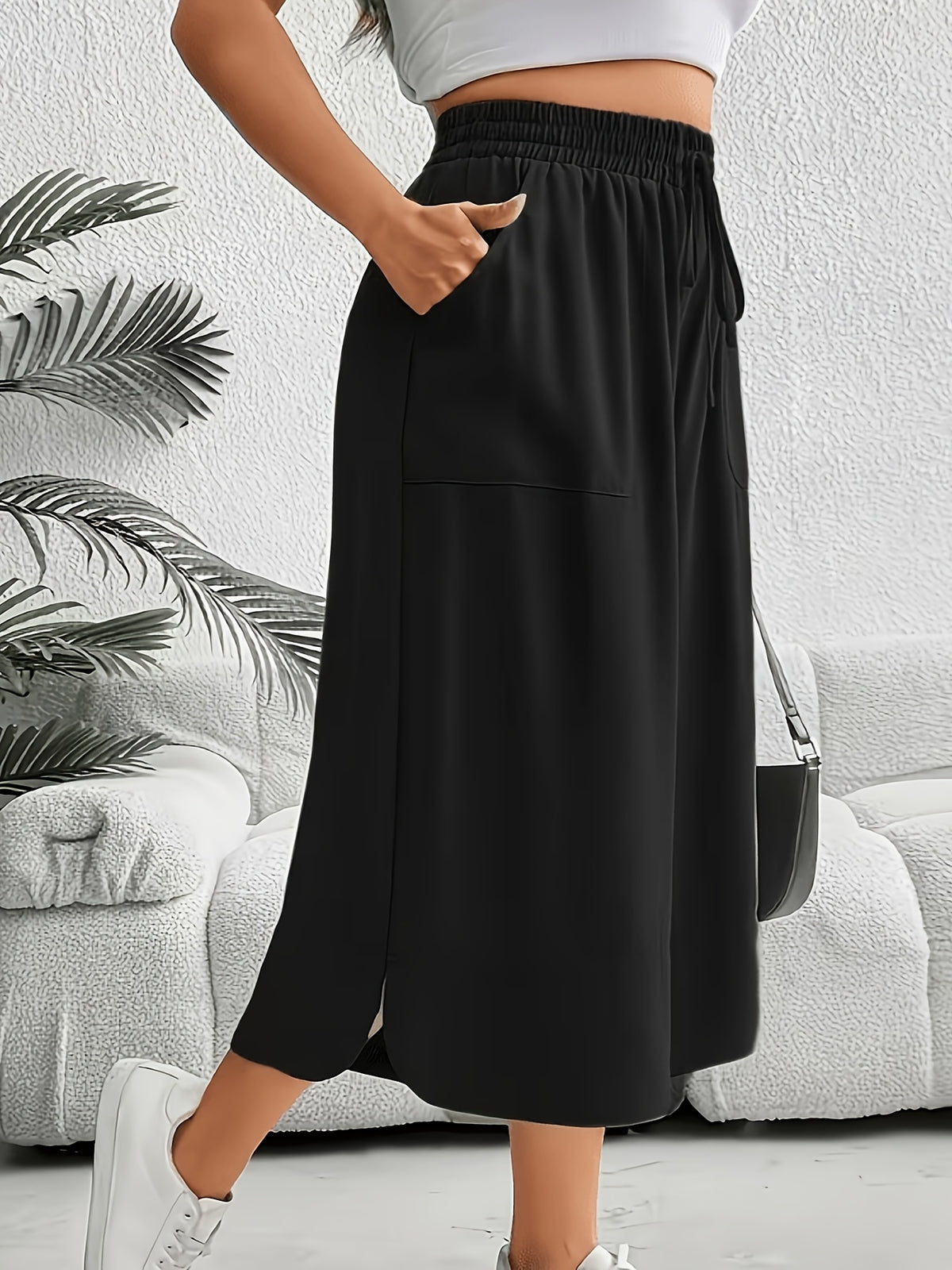 Women'S Fashion Wide Leg Pants - Black
