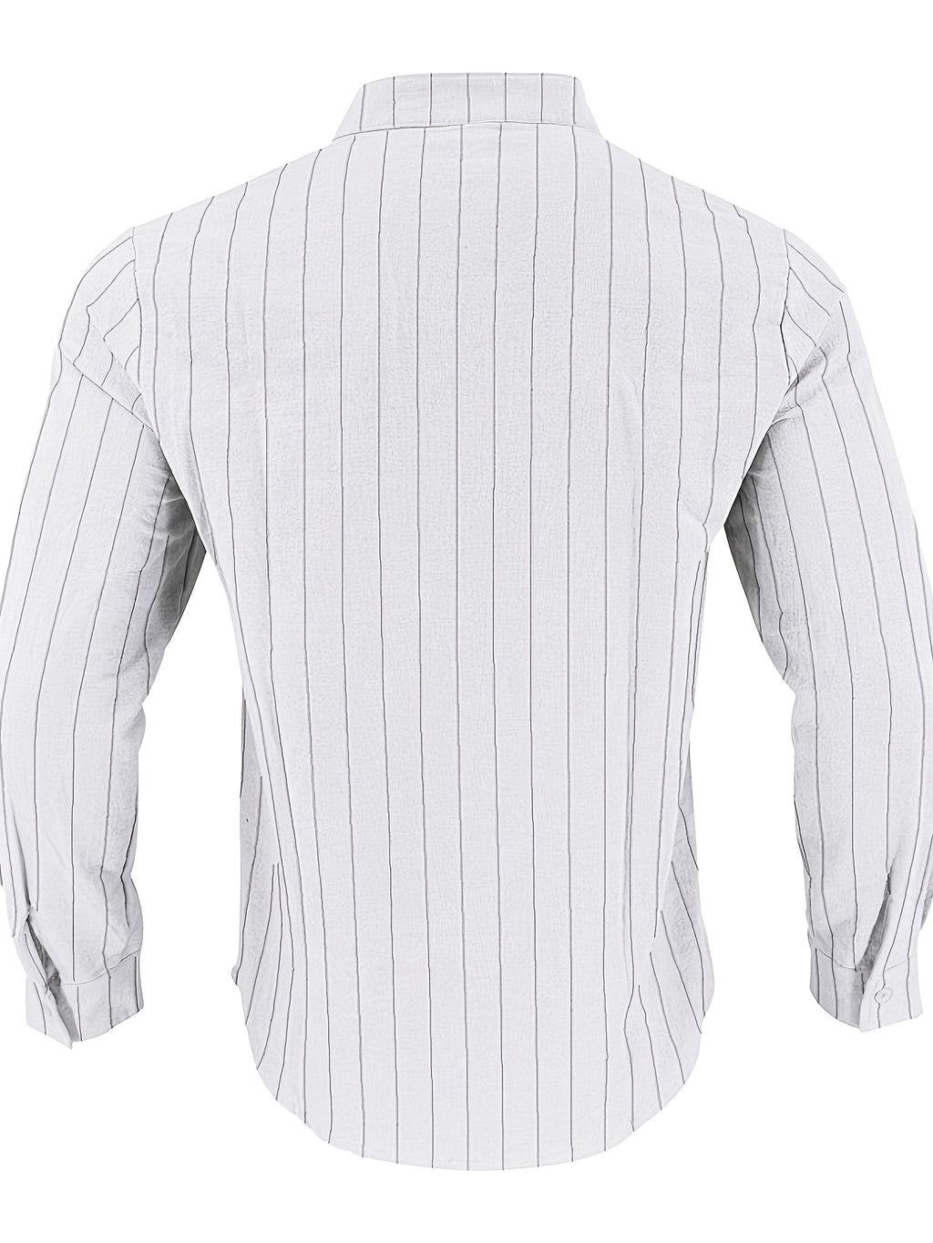 American Spring and Summer Linen Jacquard Striped Loose Casual Stand Collar Long Sleeved Pocket Men's Commuting Trend Shirt - White
