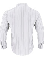 American Spring and Summer Linen Jacquard Striped Loose Casual Stand Collar Long Sleeved Pocket Men's Commuting Trend Shirt - White
