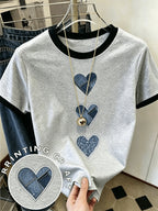 Women'S Summer Casual Short Sleeve Cute Heart Print Fashion T-Shirt with Funny Logo (Quick-Dry) - Grey