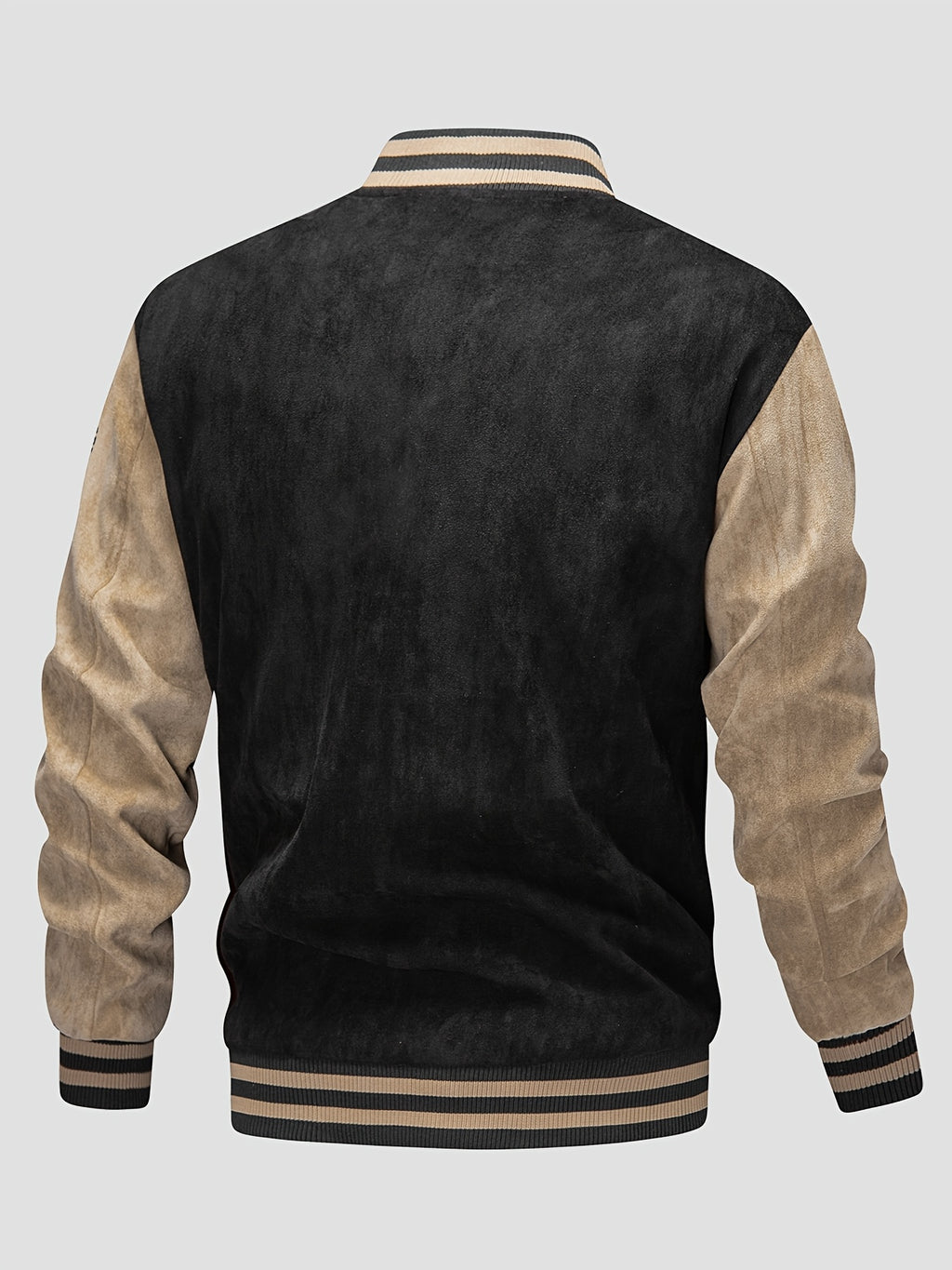 Men'S Casual Fashion Loose Comfortable Breathable Velvet Couple Jacket, All-Match Individual Letter Embroidery Outdoor Sports Baseball Coat, Suitable for Daily Commute Wear, Ideal Gift - Black