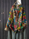 Plus Size - Plus Size - Women'S 3D Floral Print Cardigan - Stylish All-Over Pink Yellow Green Brown Beige Flowers, Round Neck Button Front, Lightweight Four Seasons Layering Piece, Suitable for Casual And Formal Outfits, Cute Top - Multicolor