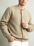 Men'S Italian Casual Gentleman Windproof Solid Round Neck Knit Cardigan Top, Heavy Fabric Warm Non-Constricting Ribbed Hem Windproof Fitted, Suitable for Coffee Dates Art Exhibitions City Strolls Mall Shopping Holiday Leisure Commute Outerwear Top - Clip Flower Coffee