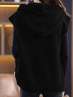 New Hooded Vest Sleeveless Design Letter Fashion Loose Versatile Sweater Coat - Black