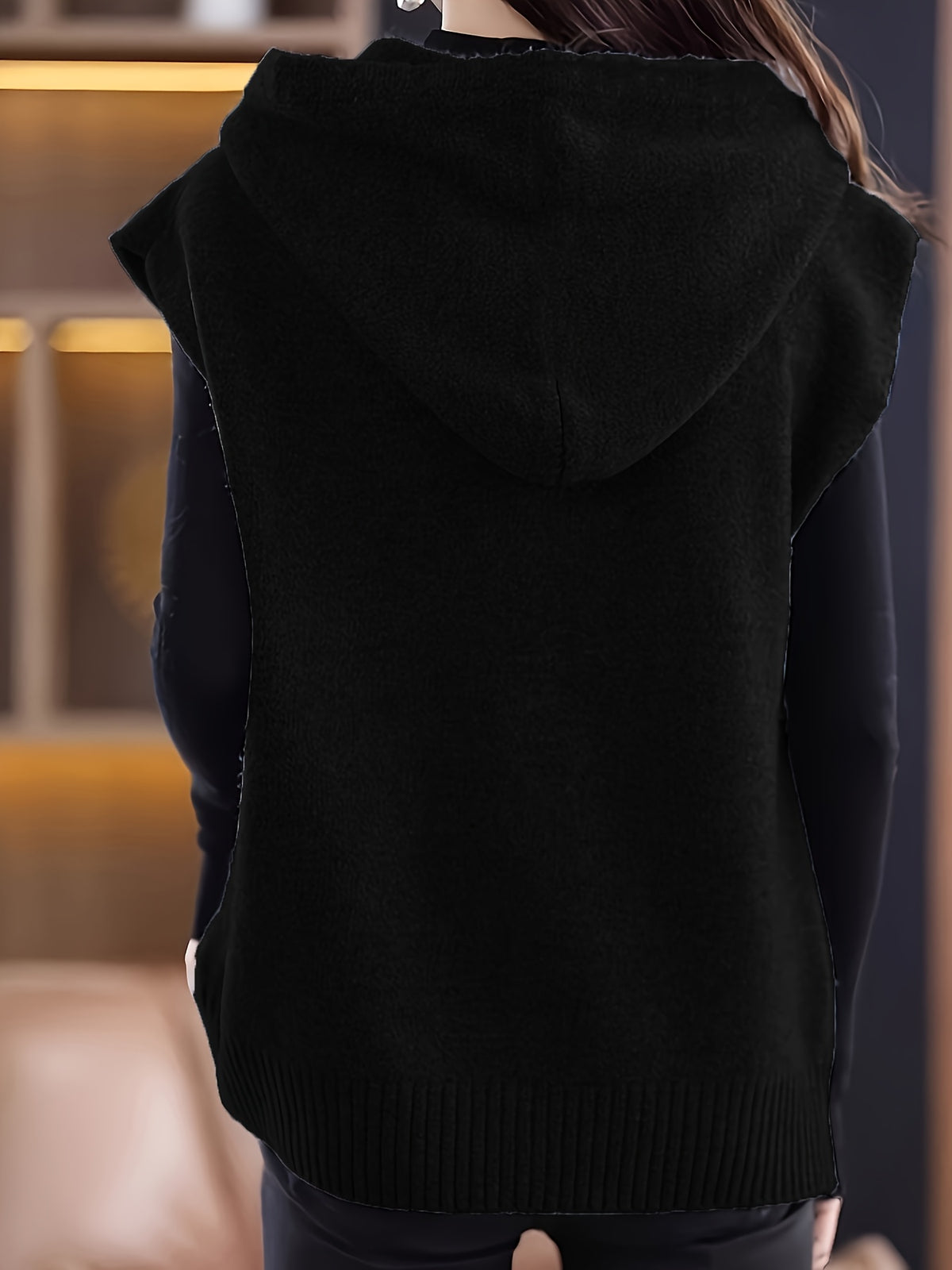 New Hooded Vest Sleeveless Design Letter Fashion Loose Versatile Sweater Coat - Black