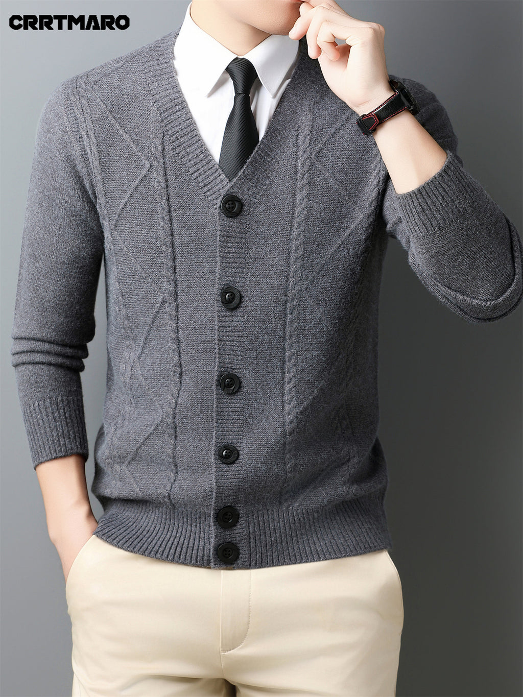 Men'S Wool Blend, Thick Knit Cardigan, Warm Casual Layering Top for Fall And Winter - Medium Gray